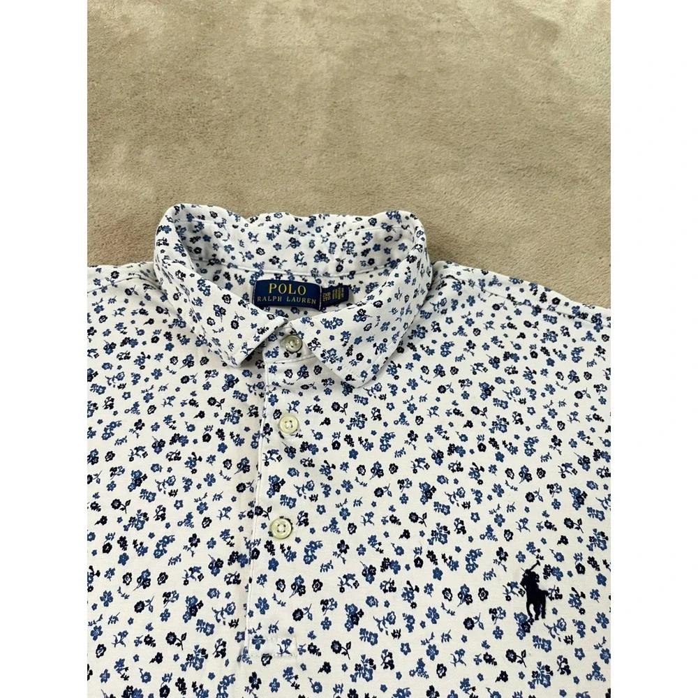 Polo Ralph Lauren Polo Shirt Men's 2XB White Blue Floral Cotton Short sleeve EUC